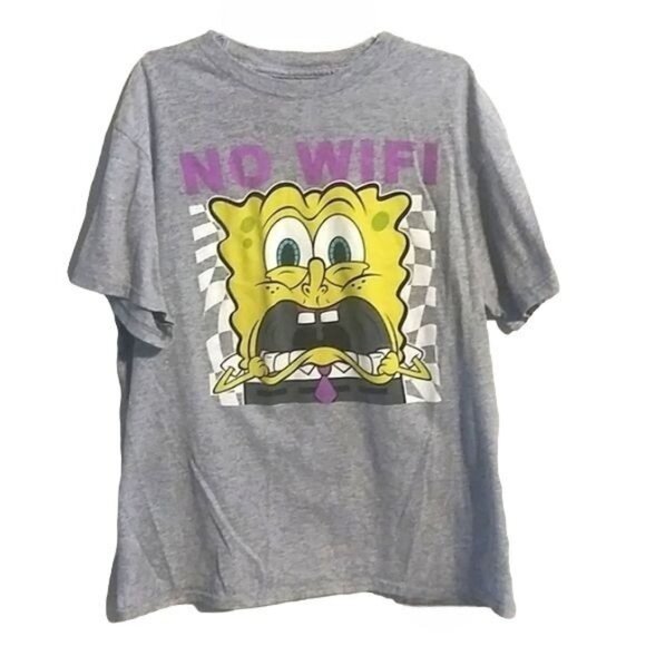 Nickelodeon Spongebob "No Wifi" Youth Medium T-Shirt Gray Graphic Tee Funny Desi - Picture 1 of 4